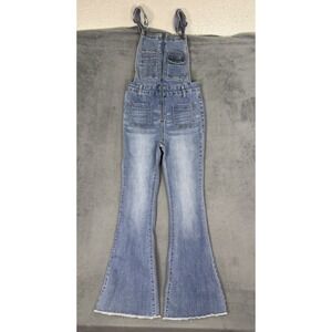 Lana Roux Overalls Womens Small Blue Medium Wash Denim Wide Leg Flare Fringe